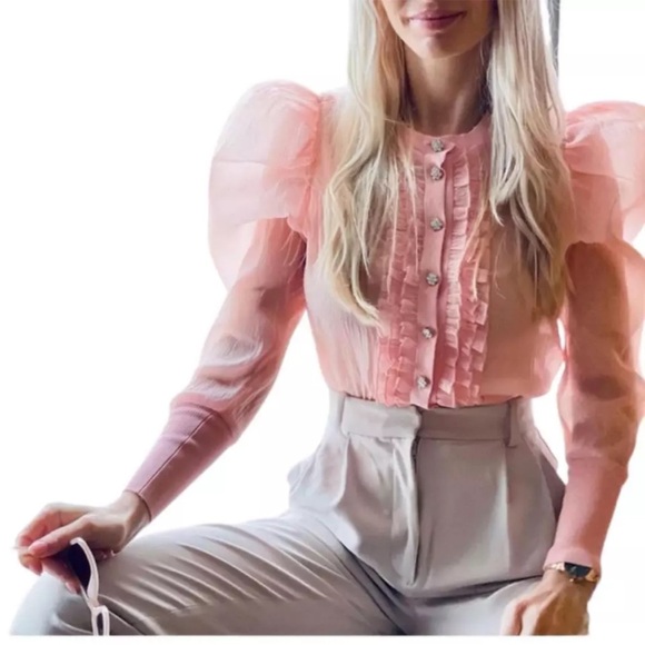 Zara peach sheer organza top cardigan new tags large - Picture 6 of 8